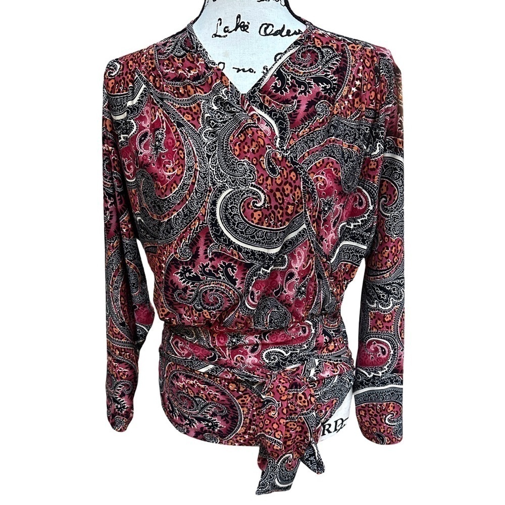 AWARE Paisley Print V-Neck Blouse with Waist Tie Size S/M